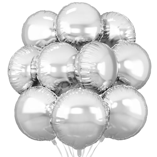 Silver Round Foil Balloons,20Pcs Round Shaped Balloons 18Helium balloon for Birthday Party Baby Shower Wedding Decorations
