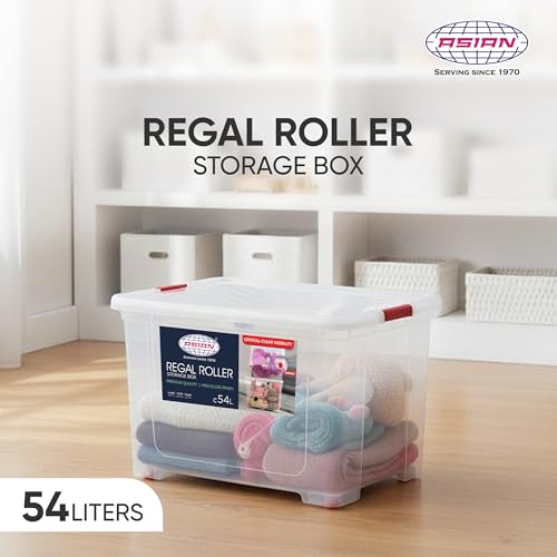 Image of Asian Plastowares - Regal Roller | 54 Ltr - Storage Box | Stackable Organizer for Clothes, Toys, Kitchen, Makeup & More | BPA-Free, Space-Saving Design | Multipurpose Boxes | Transparent