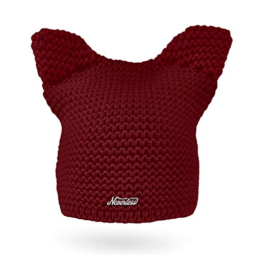 Neverless® Bonnet d'hiver en tricot pour femme avec oreilles de chat, Bonnet Cache Oreille - Rouge...