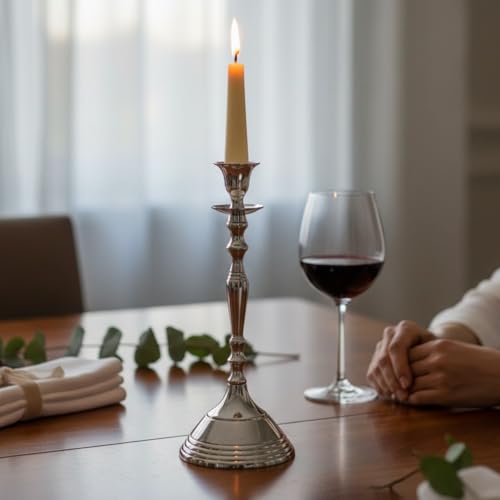 Image of Aluminum Royal Candlestick Holders for Home, Dining and Table Decor, Best Gift for Christmas Decor, Dining Table Decor (Silver, Small)