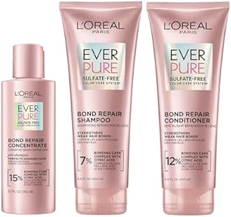 L'Oreal Paris Bond Repair Shampoo, Conditioner and Sulfate Free Pre-Shampoo Treatment, For Colored, Bleached or Damaged Hair, 3 Count