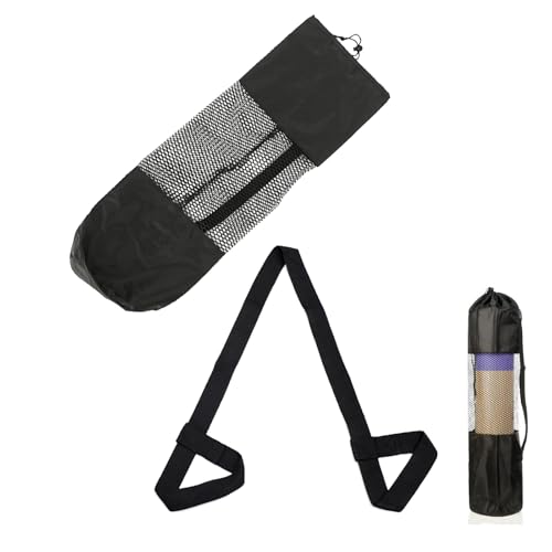 Mikiuly Bolsa para Colchoneta de Yoga, Bolsa para Esterilla de Yoga, Bolsillo de Almacenamiento con Correas Ajustables para los Hombros,para Alfombra de Gimnasio y Pilates, Negro,90x30cm