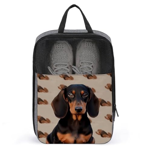 Bolsa de almacenamiento de zapatos de viaje con asa y diseño de perro salchicha