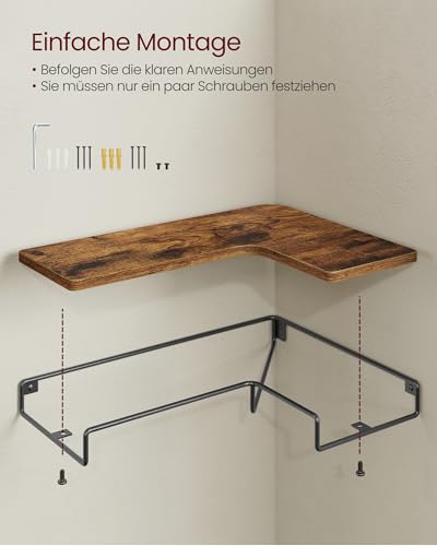 VASAGLE L-förmiges Eckregal, 3er Set, Wandregal, Industrie-Design, für Wohnzimmer, Schlafzimmer, Küche, vintagebraun LLS833KD01