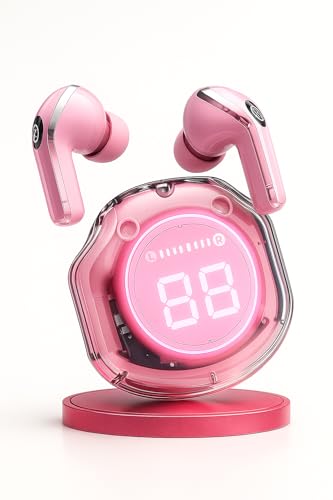 Image of LED Display Wireless Earbuds | Black | Bluetooth 5.0 | Dual Mic ENC Noise Cancelling | Gaming Mode | Touch Controls | Long Battery Life | in-Ear Design | (Ultra PRO) (Pink)