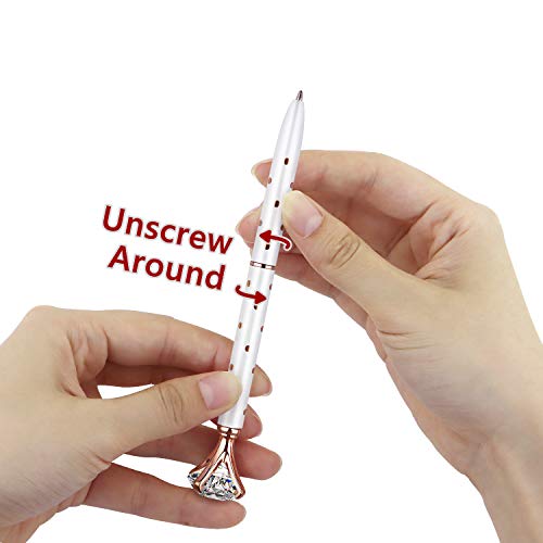 4 Pcs Bling Big Crystal Diamond Ballpoint Pen Metal Ballpoint Pens For Office Supplies Gift, Rose Gold/Silver/White With Rose Polka Dots/Rose Gold With White Polka Dots, Includes 4 Pen Refills #TOP3