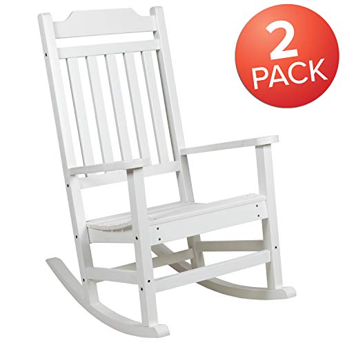 Image of Flash Furniture Set of 2 Winston All-Weather Rocking Chair in White Faux Wood