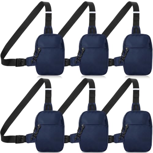 Image of Kajaia 6 Pack Small Crossbody Sling Bags Bulk for Men Fanny Packs Water Resistant Chest Bag Dual Pocket with Buckle Adjustable Strap Lightweight Casual Bag for Workout Travelling Running (Dark Blue)