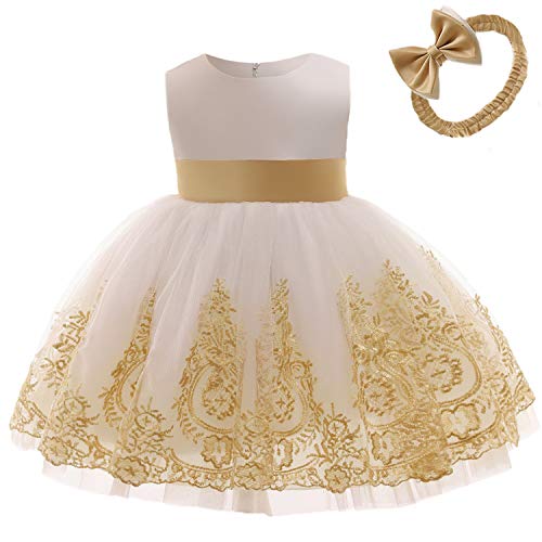 Image of CMMCHAAH 0-6T Baby Girls Pageant Lace Embroidery Dresses Toddler Party Bowknot Tutu Gown Dress with Headwear