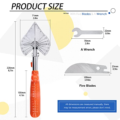 Glarks Angle Miter Shear Cutter Tools, 45 Degree to 120 Degree Angle Scissors Trim Shears Hand Tools with Spare Blade and a Screwdriver for Cutting Trunking, Soft Wood, Plastic, PVC - Thumbnail 2