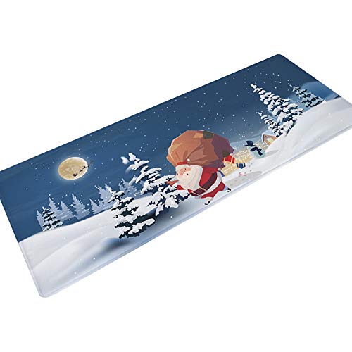 KOOCO Alfombras de Navidad Sala de Estar Alfombra Lavable Cocina Estera Alfombra de Piso de baño Alfombras Antideslizantes Dormitorio Alfombras de Noche, Papá Noel, 40x120cm Cover