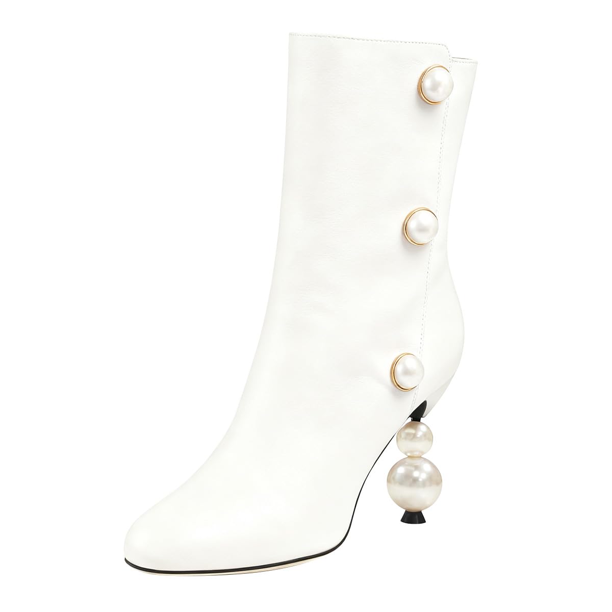 FSJ Women Unique Pearl Heel Ankle Boots Closed Toe 3 5 High Heeled Short Booties Party Sexy Dress