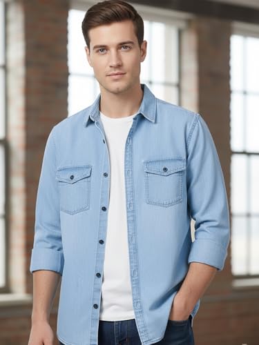 Image of Urbano Fashion Men's Full Sleeve Regular Fit Casual Denim Shirt
