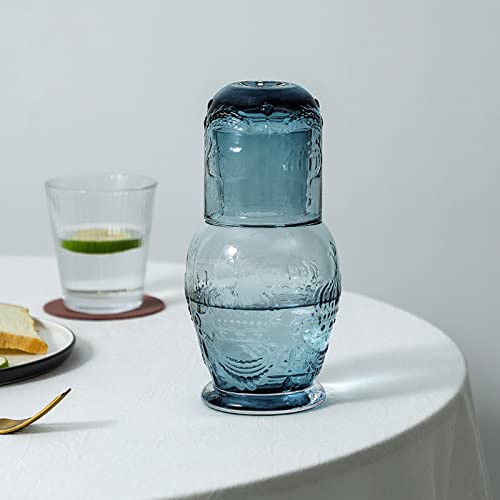 Flueyer Juego de jarra de agua y vidrio para mesita de noche de 25 onzas, jarra de vidrio vintage con taza, jarra de agua nocturna, jarra de agua para enjuague bucal para baño y oficina Cover