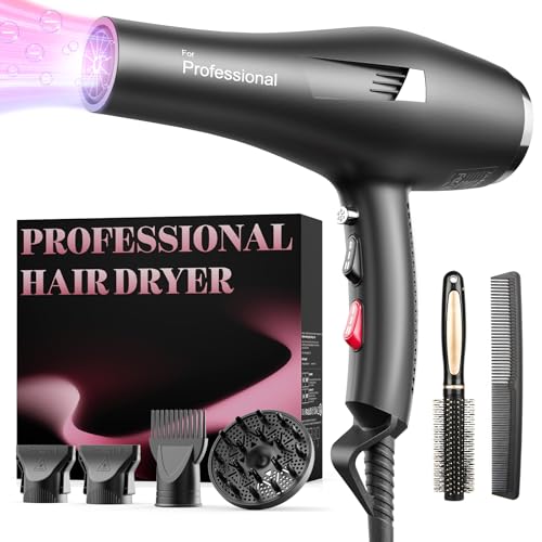 Dekuri Secador Pelo Profesional, Secador Iónico Cabello Sin Encrespamiento, Secado Rápido Salón Secador de Pelo con Difusor y Boquillas, 3 Temperaturas y 2 Velocidades para Mujeres y Hombres (Negro)