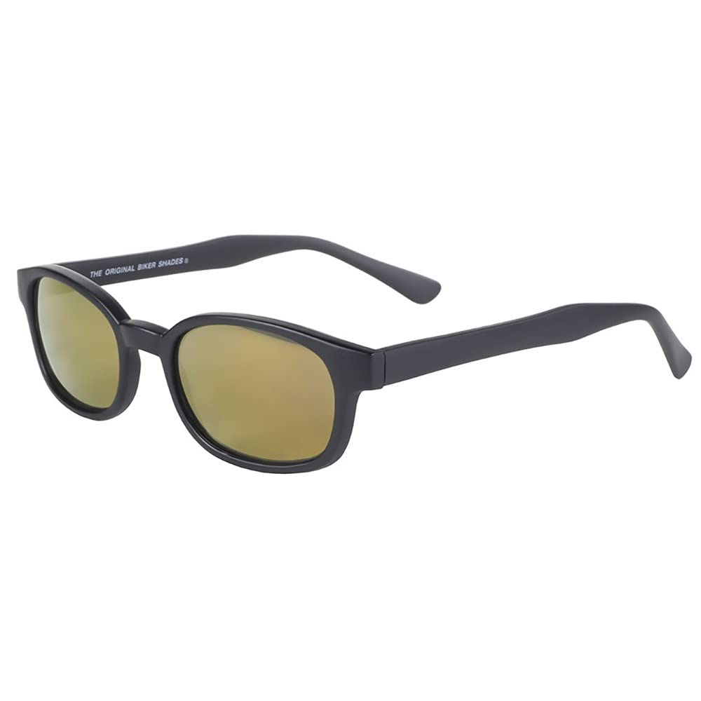 KD's 2000 - Occhiali da sole neri opachi Sport e Biker, da uomo e da donna, adatti sotto casco, moto, bicicletta, sci, lenti a specchio dorate UV400