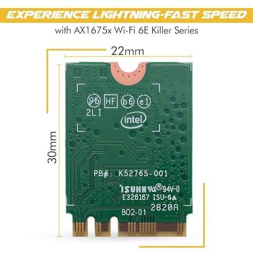 Image of Killer Series for Intel AX1675x Gaming WiFi 6E Adapter Upgrade | M.2 WiFi Card for PC | 2.4 Gbps WiFi | Bluetooth 5.3 Compatible | for Most Intel and AMD Systems