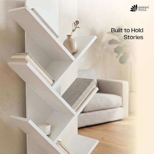 Image of Green Soul StoryTree 9 Shelves Engineered Wood Book Shelf | Multipurpose Wooden Bookshelf for Home, Bedroom, Living Room, Study Room, Kids Room | Organizer | Storage | 3 Year Warranty (Frosty White)