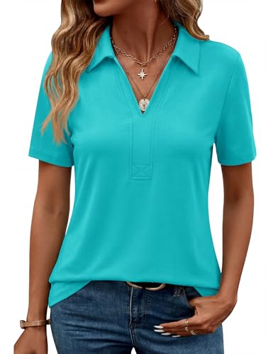 ZHENWEI Polo Shirts for Women Short Sleeve V Neck Tops Summer Work