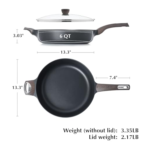 SENSARTE Nonstick Frying Pan Skillet with Lid, 13.3 Inch Large Deep Frying Pan, 6 Qt Non Stick Saute Pan with Cover, Induction Pan, Healthy Non Toxic Cooking Pan with Helper Handle, PFOA PFOS Free