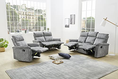 Dreisitzer-Sofa mit hochwertiger Federkernpolsterung B180/T90/H100 cm, verstellbare 3er Couch durch praktische halbautomatische Relaxfunktion, Bezug Velours Vintage Grau / 15128 – Bild 8