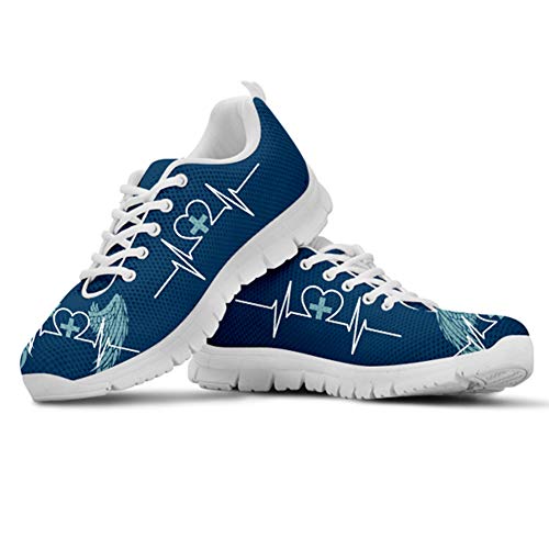 POLERO Nurse Zapatilla de Deporte Mujer Zapatillas Casual Zapatillas De Enfermera Zapatos para Correr con Cordones Zapato Plano para Caminar Zapatillas De Tenis De Malla, Azul Oscuro, Talla 38