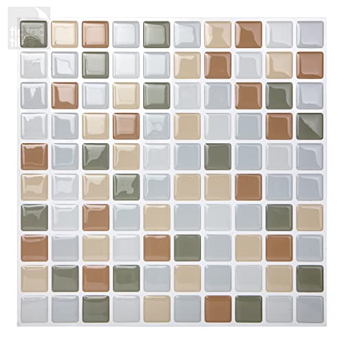 Tic Tac Tiles Peel and Stick Self Adhesive Removable Stick On Kitchen Backsplash Bathroom 3D Wall Tiles in Mosaic Designs (Beigegrey) (5)