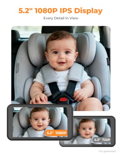 Image of LUCKVIEW BM2A Baby Car Camera - 3X Zoom to See Baby Clearly, 5.2 inch 1080P Display & Auto IR Night Vision, Rear-Facing View Monitor, Easy Install for Parents & Pet Owners