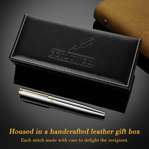 Image of BEILUNER Silver Chrome Fountain Pen,Stunning Luxury with 24K Gold Accents, Gorgeous 24K Gilded Nib(Fine), Trustworthy Pen Gift for Men&Women -Ink Converter-Elegant, Graduation,Nice Pen for Writing