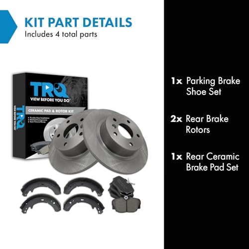 Image of TRQ Rear Brake Pad and Rotor Set Ceramic Parking Shoe Compatible with 1999-2004 Land Rover Discovery 1995-2002 Range Rover