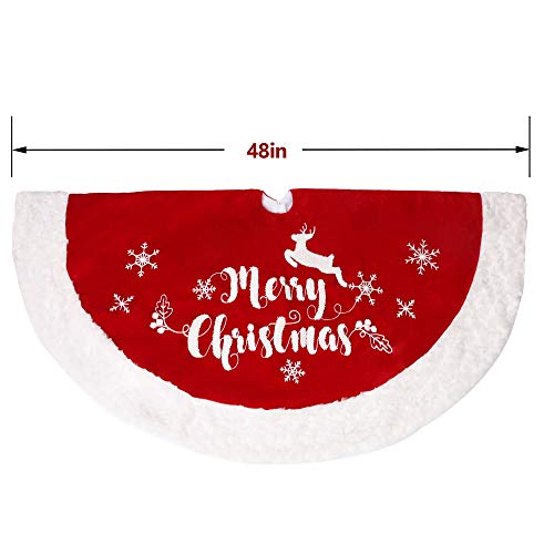 DR.DUDU 48 Inches Christmas Tree Skirt, Red Double Layers Xmas Tree Decor for Christmas Winter Holiday Home Party Decoration