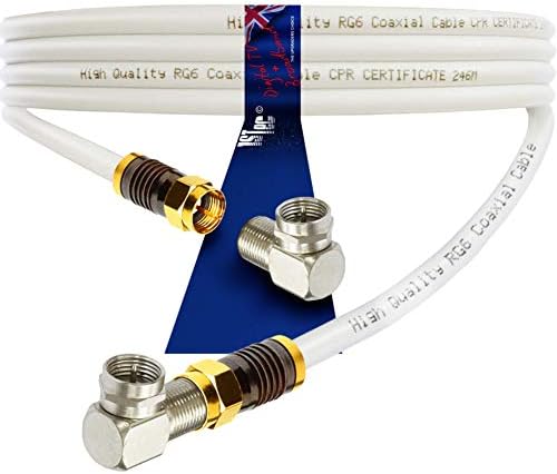 1STec 5m Male Right Angled Virgin Media Extension Cable Lead Gold Plated F-connectors for Digital TV V6 TiVo Set Top Box or Vivid Fibre Super Hub Broadband Modems (5 Metre white)