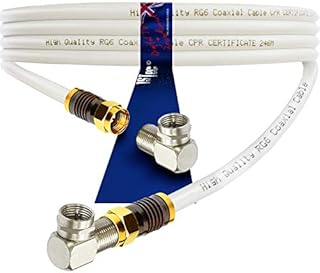 1STec 5m Male Right Angled Virgin Media Extension Cable Lead Gold Plated F-connectors for Digital TV V6 TiVo Set Top Box or Vivid Fibre Super Hub Broadband Modems (5 Metre white)
