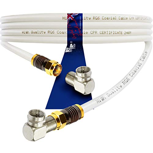 1STec 5m Male Right Angled Virgin Media Extension Cable Lead Gold Plated F-connectors for Digital TV V6 TiVo Set Top Box or Vivid Fibre Super Hub Broadband Modems (5 Metre white)