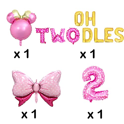 Oh Twodles Balloons Pink Second Birthday Cake Topper 2nd Banner Party Supplies Decorations Photo Prop for Girl Baby Bday by HEETON - Image 5