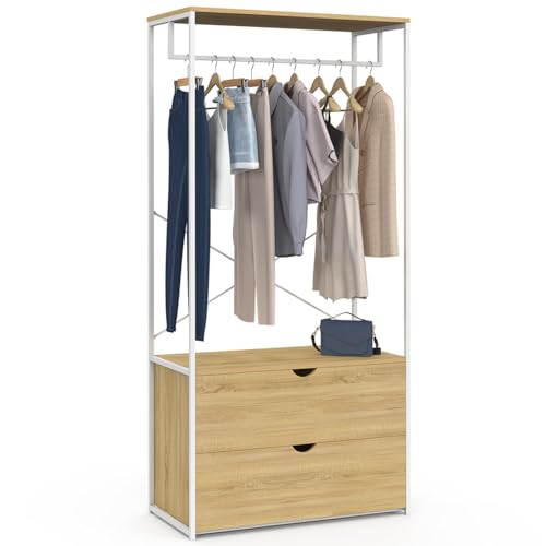 IDMarket - Armario para ropa con 2 cajones L. 80 cm DETROIT diseño industrial en madera y metal blanco