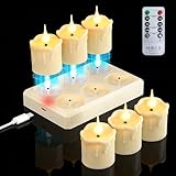 LED Teelichter,200H LED Kerzen Aufladbar Mit Fernbedienung Ladestation Timer Flackernde Flamme Warmweiß Dimmbar Candle Warmer Lamp Teelichter Für Party Zimmer Wohnzimmer Halloween Weihnachten Deko