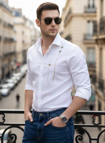 Image of IndoPrimo Men's Premium Satin Shirt for Party, Formal and Casual Wear - Stylish Designer Full Sleeve Shirt for Men