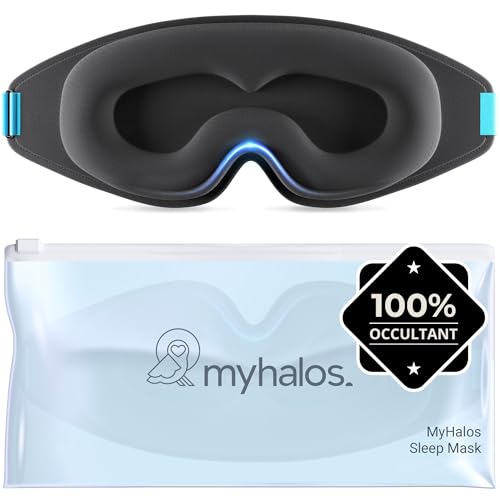 MyHalos® Sommeil 2022 pour Femmes et Hommes – Masque de Nuit Occultant pour Dormir sans Pression Oculaire avec Pochette de Rangement – Masque Pour Dormir, pour Voyage, Yoga