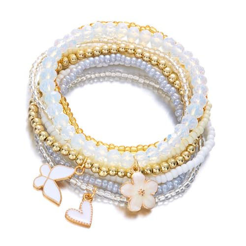 Stretchable Pearls Bead Featuring Floral Butterfly Designs for Women Girls Stackable Charm