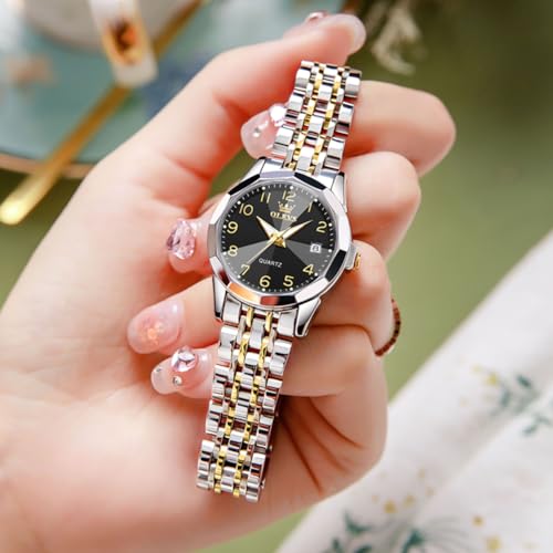 OLEVS Watches for Women Fashion Dress Ladies Small Wrist Watches Two Tone Stainless Steel Analog Quartz Date Lady Watch Waterproof Luminous by OLEVS - Image 2