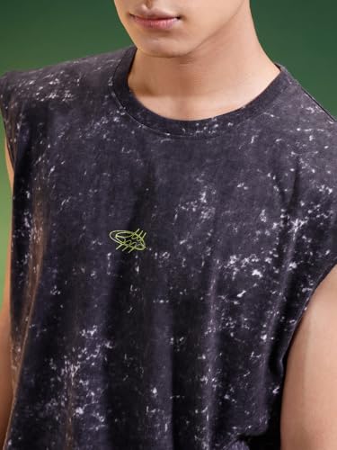 Image of Veirdo Pure Cotton Scoop Neck Acid Wash Oversize Sleeveless Vest for Men & Boys (S to 2XL)