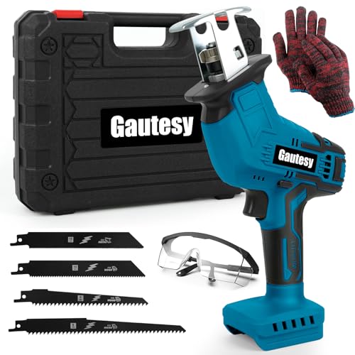 Gautesy Cordless Reciprocating Saw for Makita 18V, 0-3500SPM, Tool-Free Blade Change, 4 Blades for Wood/MetalWood/Metal/PVC Cutting(No Battery)