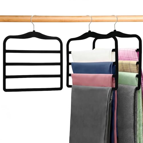 2-Pack Velvet Pants Hangers - Space Saving Multi-Layer Non-Slip Closet Organizers for Jeans, Trousers & Scarves - Ideal Dorm Room Storage Solution for Small Spaces