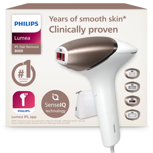 Philips Lumea 8000 Series, IPL Hair Removal Device, Laser Hair Removal Alternative, SenseIQ Technology, 4 Attachments for Body, Face, Bikini and Underarms, Model BRI948/00