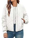 QVESELU Women's Diamond Quilted Jackets Lightweight Zip Up Ladies Fall Winter Raglan Bomber Jacket Coat With Pockets