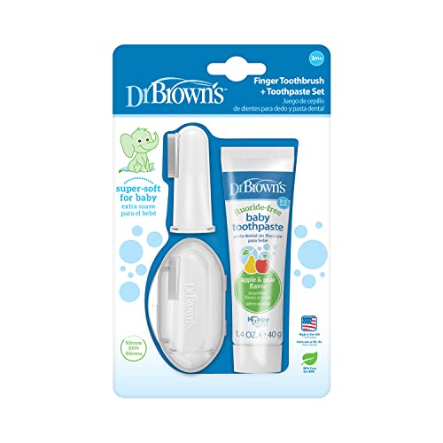 Dr. Brown's Silicone Finger Baby Toothbrush Kit, Two Finger Brushes, Travel Storage Case And Baby Toothpaste, Apple Pear Flavor Toddlers & Kids Love, Fluoride Free, Made In The Usa, 0-3 Years, 1.4Oz #TOP1