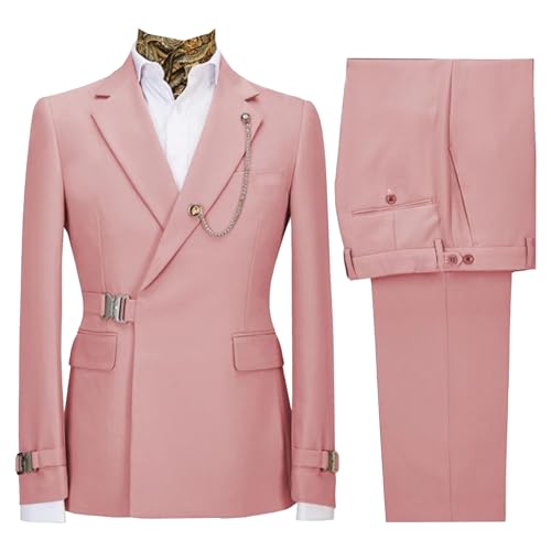 Image of Men's 2 Piece Suit with Metal Clasp Slim Fit Suit Stylish Business Pants Casual Wedding Grooms Tuxedo Suit