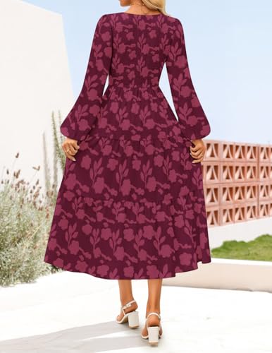ZESICA Women's Fall Boho Floral Midi Dress 2025 Casual Long Sleeve Crewneck Flowy Wedding Guest Long Dresses4