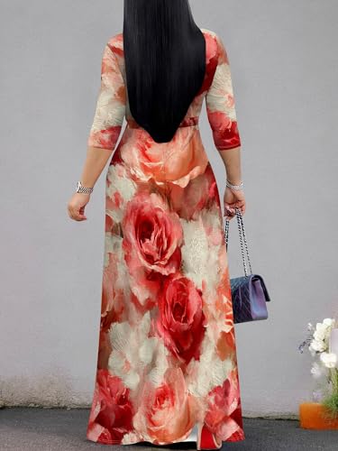 Image of PinkPatty Women's Long Sleeve Maxi Dress Plus Size Trendy Wedding Guest Wrap Dress with Pockets&Belt